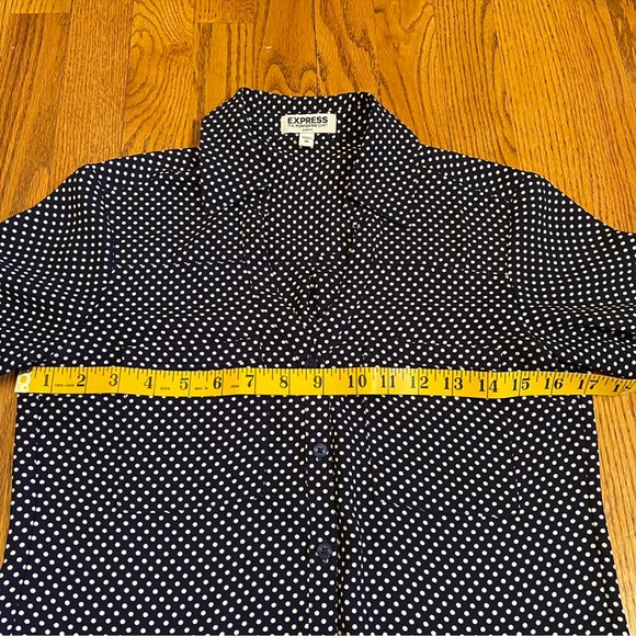 Express Portofino Slim Fit Navy Polka Dot Shirt - Picture 8 of 10